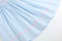 Load image into Gallery viewer, Blue and Pink Bow Smocked Bishop Dress