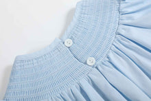 Load image into Gallery viewer, Blue and Pink Bow Smocked Romper