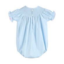 Load image into Gallery viewer, Blue and Pink Bow Smocked Romper