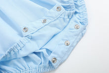 Load image into Gallery viewer, Blue and White Smocked Bubble Romper