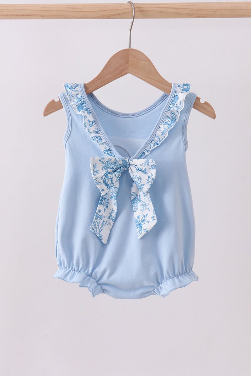 Blue bunny applique ruffle bubble - Abbies Place