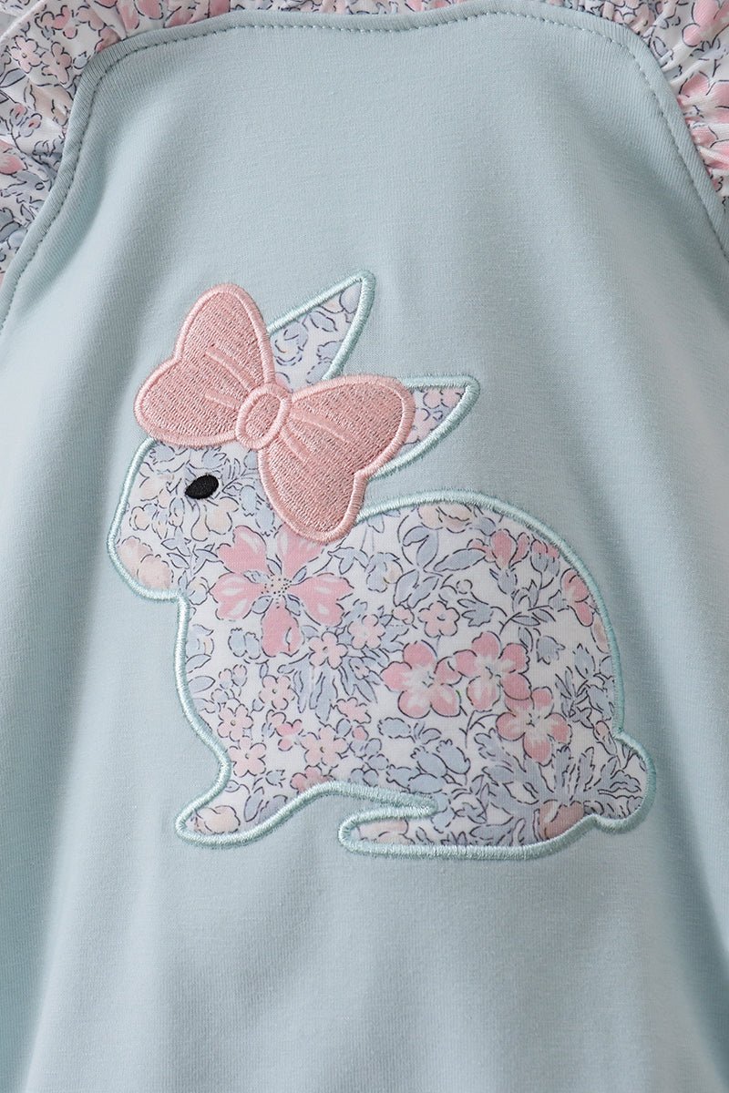 Blue floral bunny applique ruffle bubble - Abbies Place