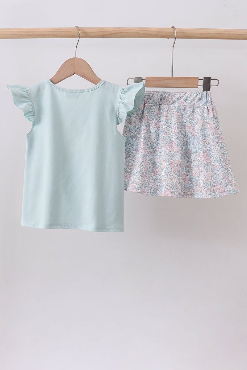 Blue floral bunny applique ruffle skorts set - Abbies Place
