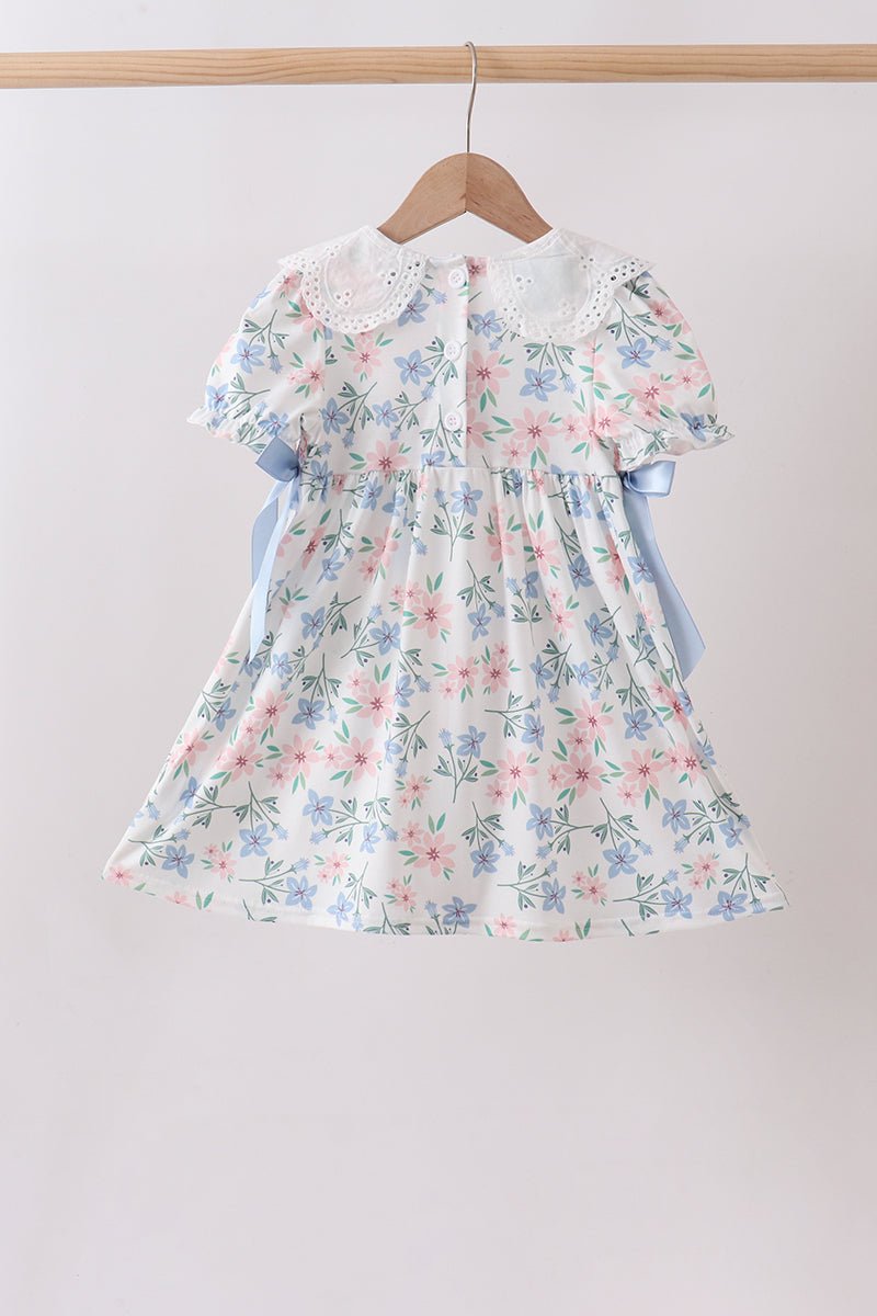 Blue Floral Smocked Dress - Abbies Place