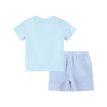 Load image into Gallery viewer, Blue Gingham Crawfish Smocked Shirt and Shorts Set