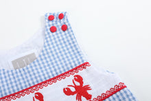 Load image into Gallery viewer, Blue Gingham Crawfish Smocked Shortalls