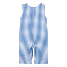 Load image into Gallery viewer, Blue Gingham Emergency Vehicles Smocked Overalls