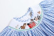 Load image into Gallery viewer, Blue Gingham Farm Smocked Bishop Dress