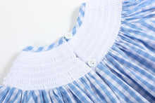 Load image into Gallery viewer, Blue Gingham Farm Smocked Bishop Dress