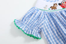 Load image into Gallery viewer, Blue Gingham Farm Smocked Bishop Dress