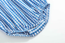 Load image into Gallery viewer, Blue Gingham Pumpkin Smocked Ruffle Romper