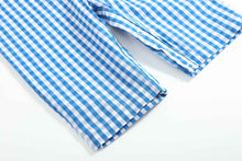 Load image into Gallery viewer, Blue Gingham Pumpkin Train Smocked Overalls