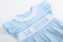 Load image into Gallery viewer, Blue Lil Sister Smocked Romper