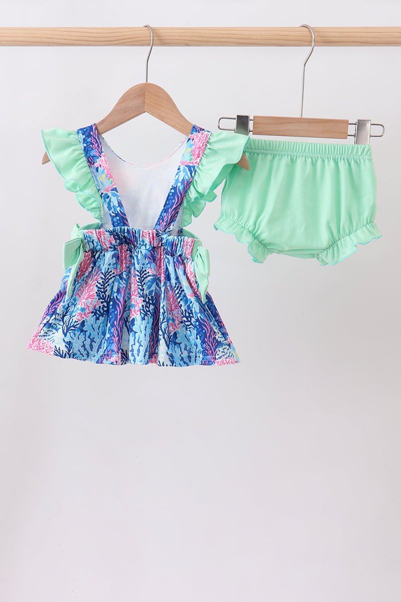 Blue marine creature print ruffle bloomer set - Abbies Place