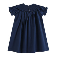 Load image into Gallery viewer, Blue Nativity Smocked Ruffle Bishop Dress