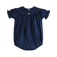 Load image into Gallery viewer, Blue Nativity Smocked Ruffle Romper