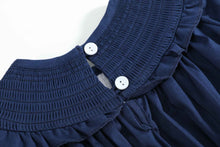 Load image into Gallery viewer, Blue Nativity Smocked Ruffle Romper