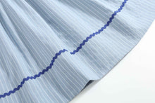 Load image into Gallery viewer, Blue Pinstripe Mallard Duck Smocked Bishop Dress