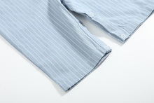 Load image into Gallery viewer, Blue Pinstripe Mallard Duck Smocked Overalls