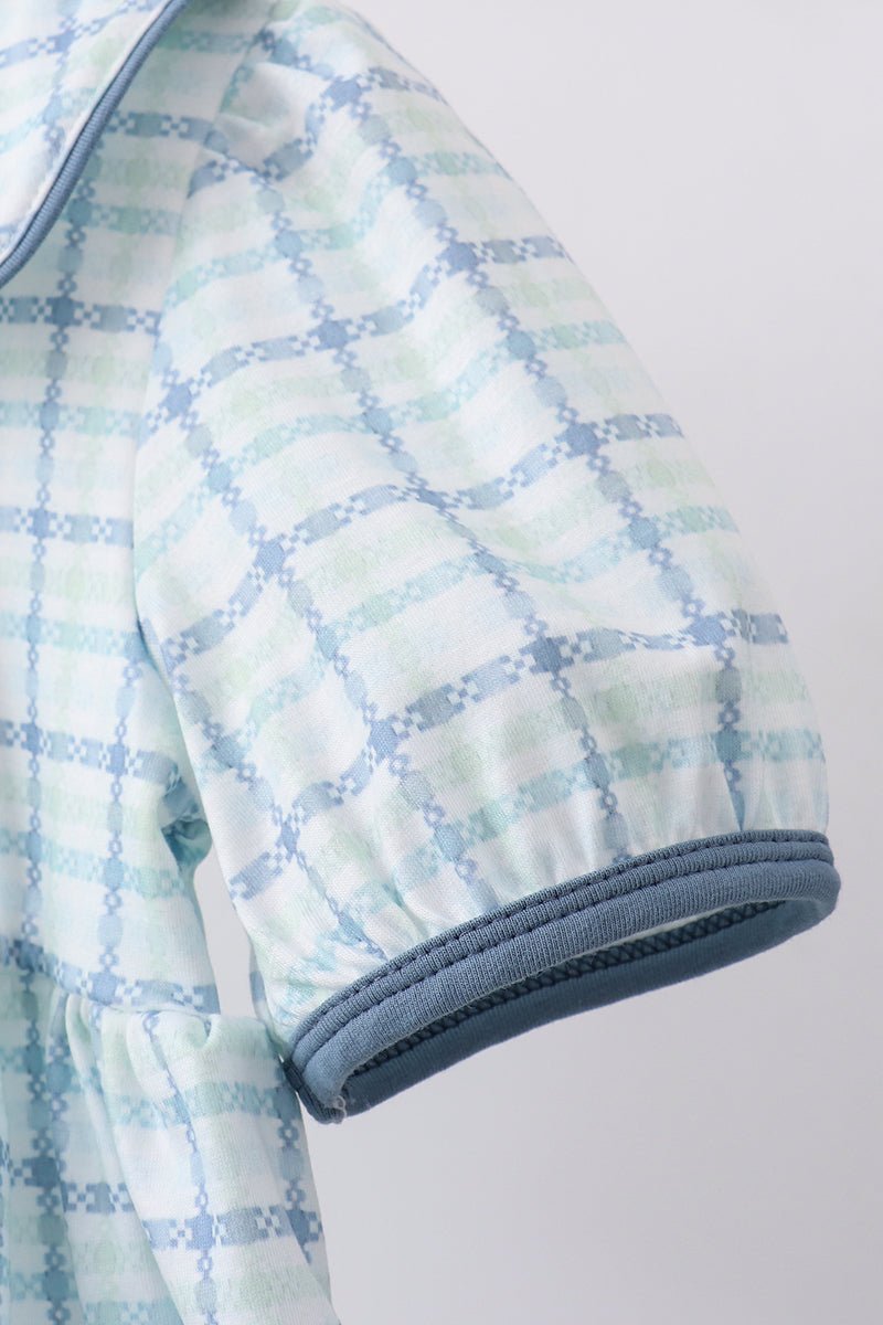 Blue plaid duck smocked dress - Abbies Place