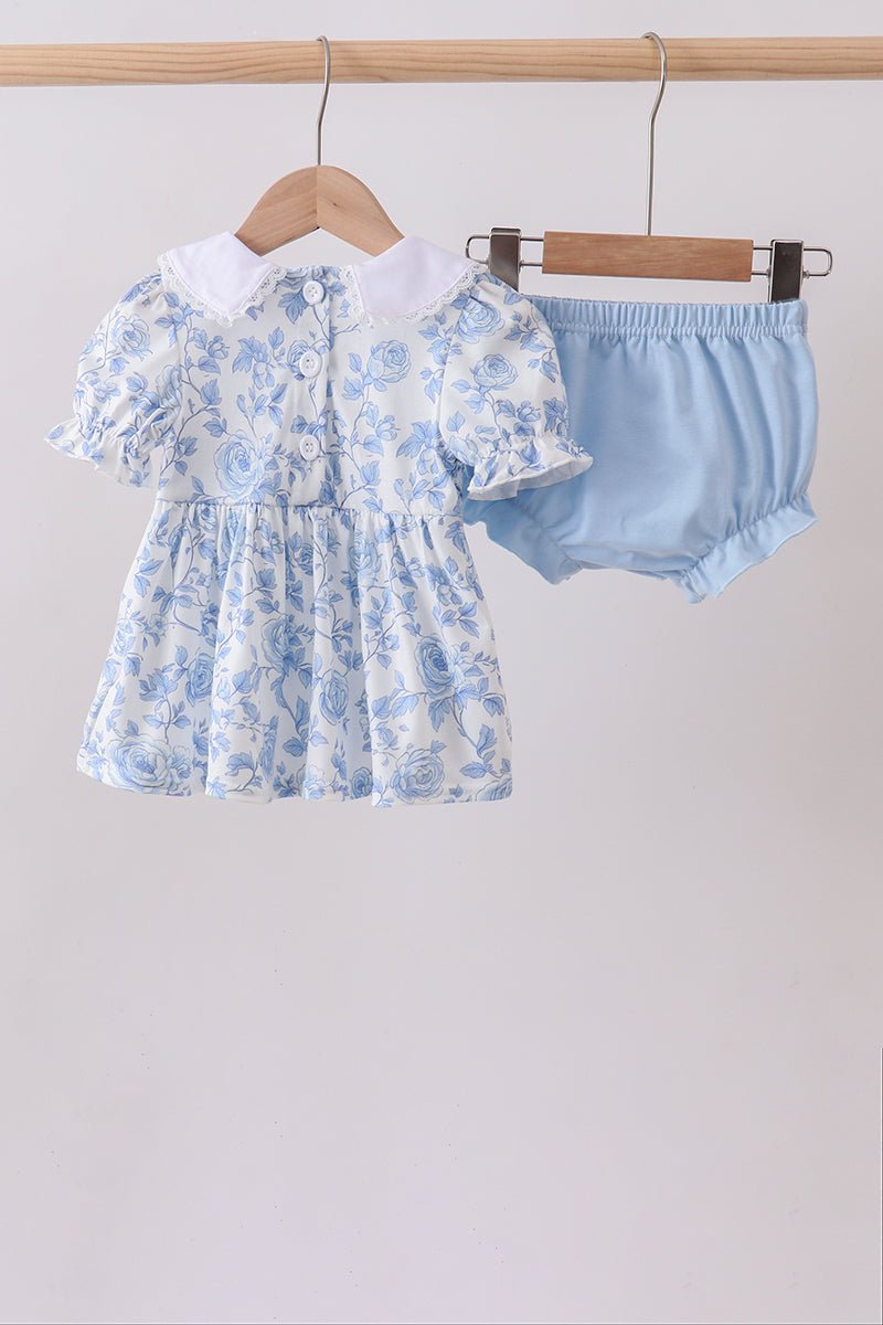 Blue rose smocked bloomer set - Abbies Place