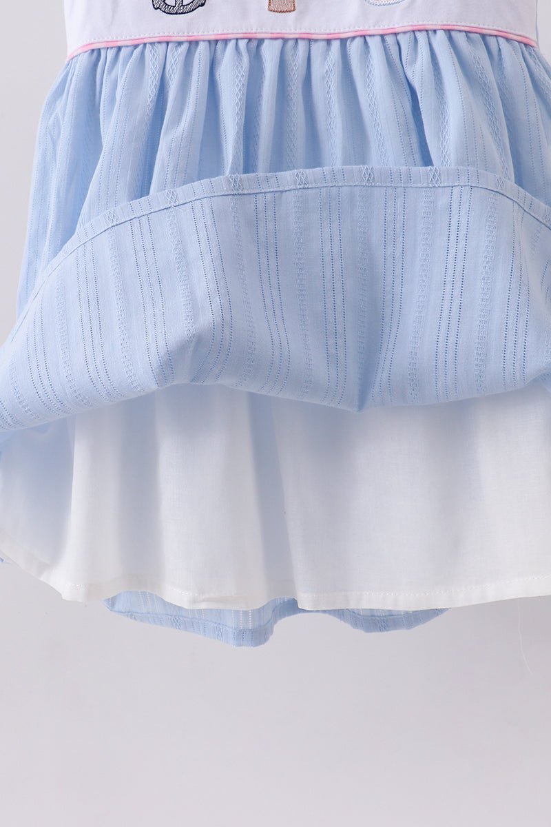 Blue sailboat embroidery jacquard shorts set - Abbies Place
