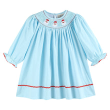 Load image into Gallery viewer, Blue Santa Smocked Bishop Dress