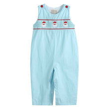 Load image into Gallery viewer, Blue Santa Smocked Overalls