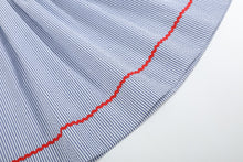 Load image into Gallery viewer, Blue Seersucker Baseball Smocked Bishop Dress