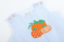 Load image into Gallery viewer, Blue Seersucker Pumpkin Shortalls