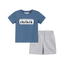 Load image into Gallery viewer, Blue Tractor Smocked Shirt and Gray Shorts Set