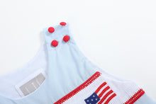 Load image into Gallery viewer, Blue USA Flag Smocked Shortalls