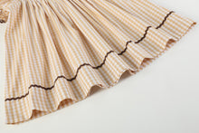 Load image into Gallery viewer, Brown Gingham Turkey Smocked Bishop Dress