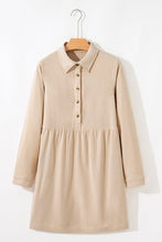 Load image into Gallery viewer, Oatmeal Corduroy Half Button Collared Long Sleeve Mini Dress