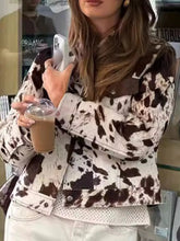 Load image into Gallery viewer, Cow Print Collared Neck Jacket