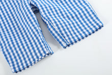 Load image into Gallery viewer, Dark Blue Gingham Emergency Vehicle Smocked Overalls
