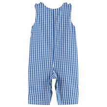 Load image into Gallery viewer, Dark Blue Gingham Emergency Vehicle Smocked Overalls
