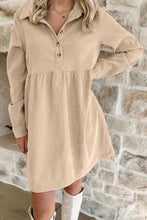 Load image into Gallery viewer, Oatmeal Corduroy Half Button Collared Long Sleeve Mini Dress