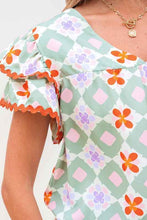 Load image into Gallery viewer, Geometric Floral V-Neck Layered Flutter Sleeve Blo