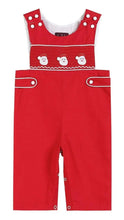 Load image into Gallery viewer, Red & White Santa Smocked Overalls - Image #1