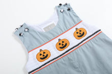 Load image into Gallery viewer, Gray Halloween Smocked Overalls