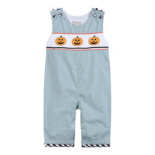 Load image into Gallery viewer, Gray Halloween Smocked Overalls