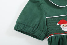 Load image into Gallery viewer, Green Corduroy Santa Smocked Dress