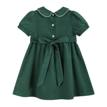 Load image into Gallery viewer, Green Corduroy Santa Smocked Dress