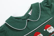 Load image into Gallery viewer, Green Corduroy Santa Smocked Dress