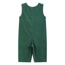 Load image into Gallery viewer, Green Corduroy Santa Smocked Overalls