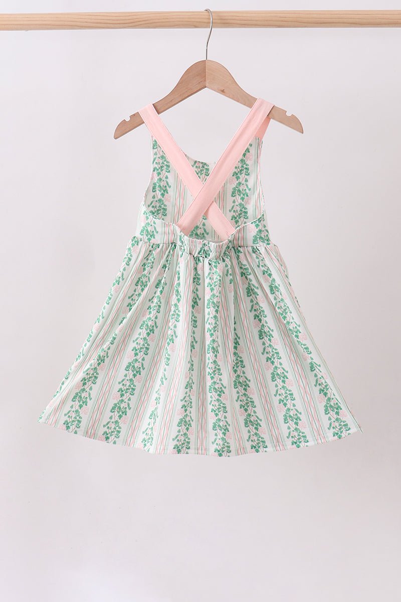 Green floral stripe pocket dress - Abbies Place