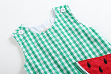 Load image into Gallery viewer, Green Gingham Watermelon Applique Overalls