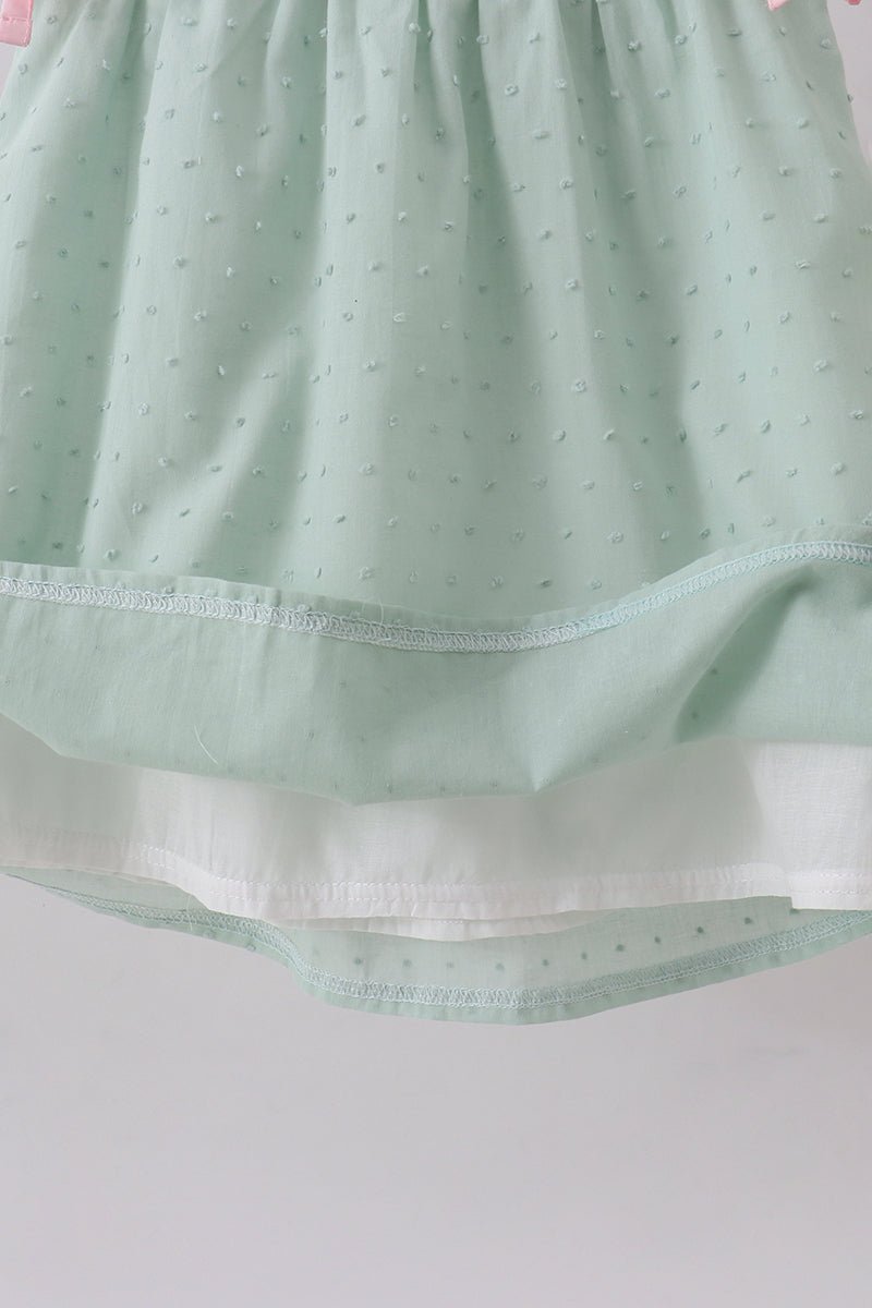 Green swiss dot cross sheep ruffle dress - Abbies Place
