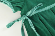 Load image into Gallery viewer, Green Velvet and Satin Bow Christmas Dress